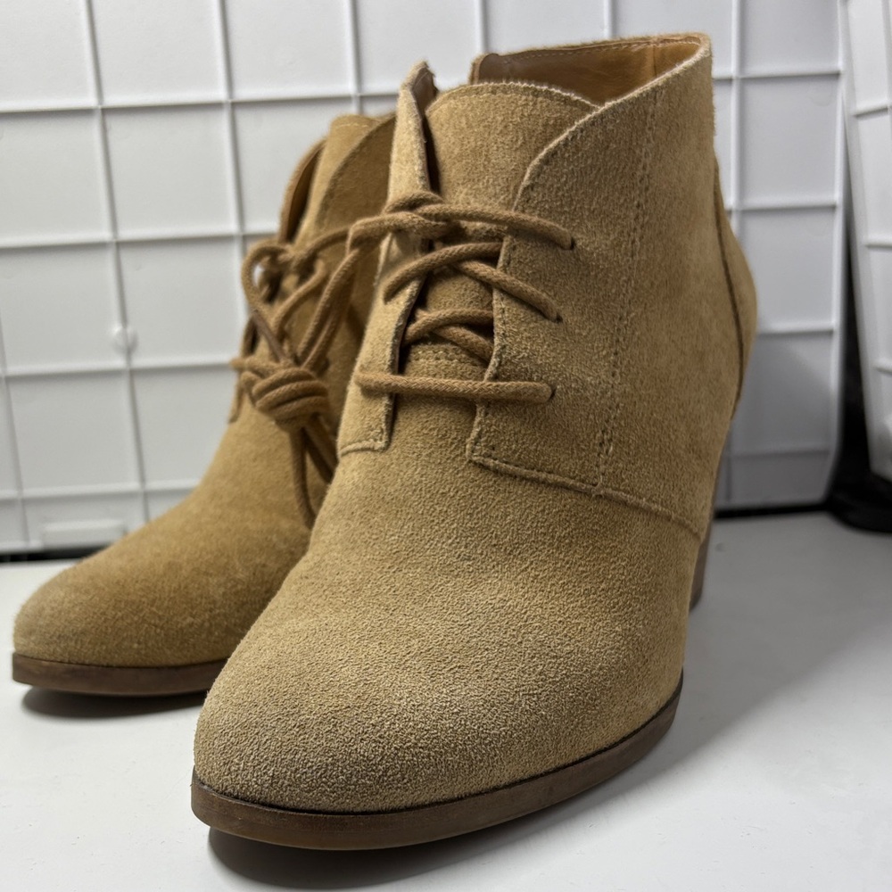 Lucky Brand Shylow Camel Suede Lace-Up Booties